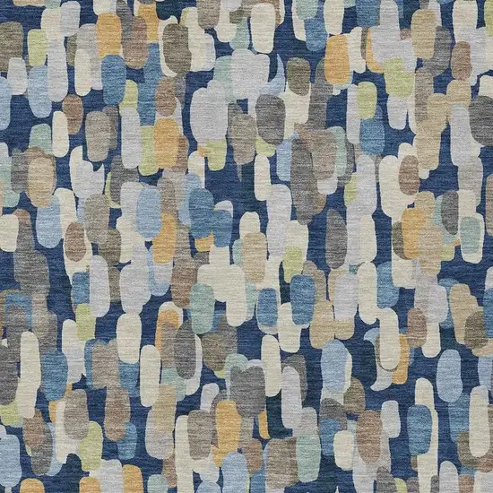 Navy Blue And Beige Abstract Washable Indoor Outdoor Area Rug Photo 2