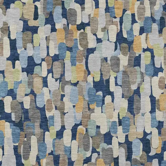 Navy Blue And Beige Abstract Washable Indoor Outdoor Area Rug Photo 2