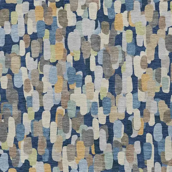 Navy Blue And Beige Abstract Washable Indoor Outdoor Area Rug Photo 2