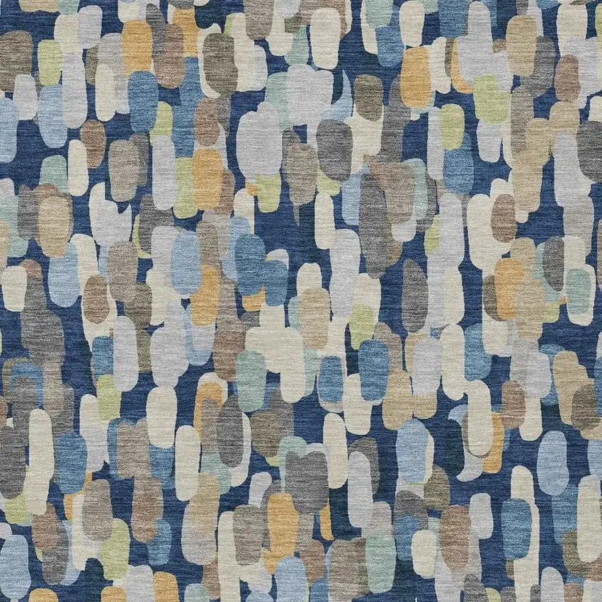 Navy Blue And Beige Abstract Washable Indoor Outdoor Area Rug Photo 2