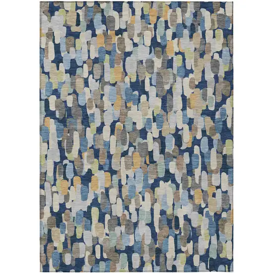 Navy Blue And Beige Abstract Washable Indoor Outdoor Area Rug Photo 1