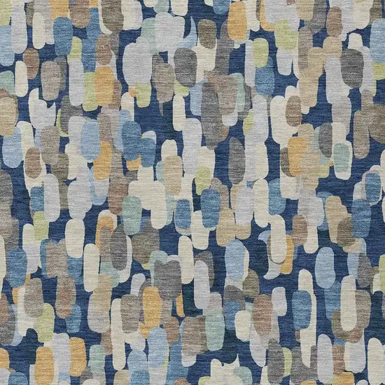 Navy Blue And Beige Abstract Washable Indoor Outdoor Area Rug Photo 2
