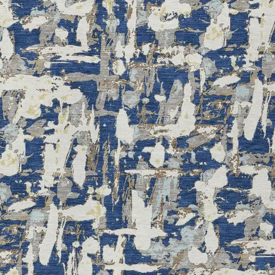 Navy Blue And Beige Abstract Washable Indoor Outdoor Area Rug Photo 5