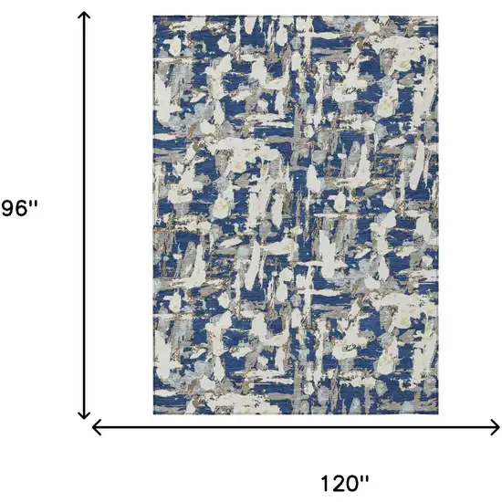 Navy Blue And Beige Abstract Washable Indoor Outdoor Area Rug Photo 9