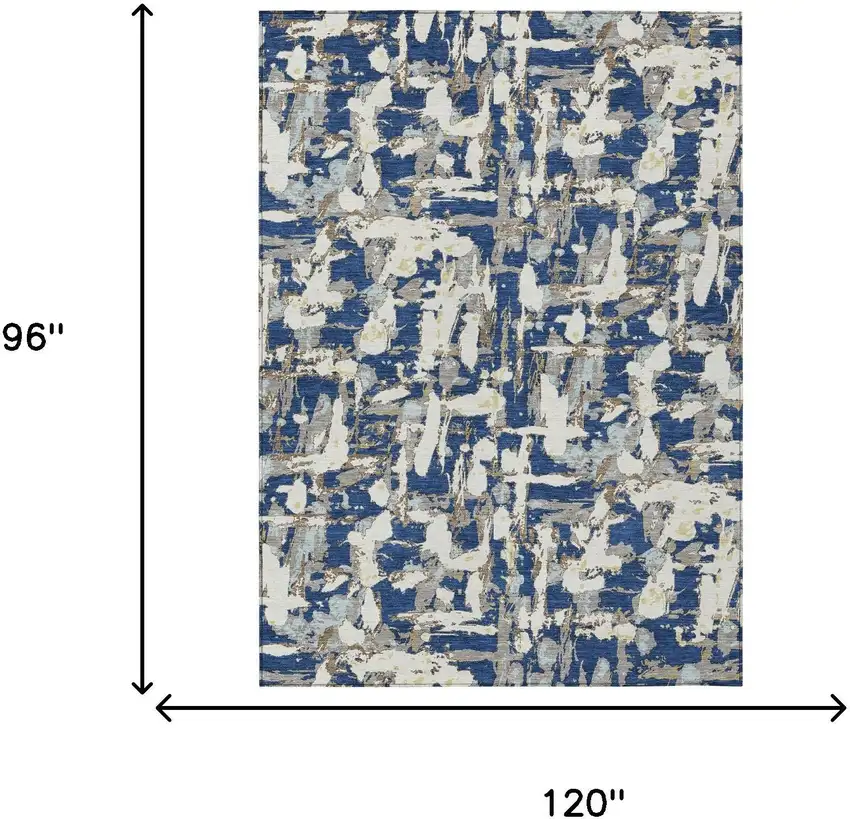 Navy Blue And Beige Abstract Washable Indoor Outdoor Area Rug Photo 9