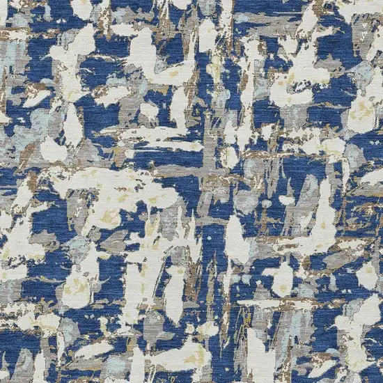 Navy Blue And Beige Abstract Washable Indoor Outdoor Area Rug Photo 3