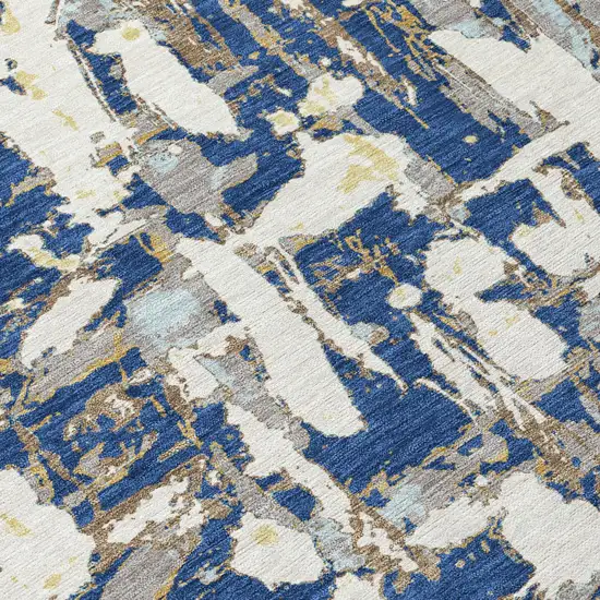 Navy Blue And Beige Abstract Washable Indoor Outdoor Area Rug Photo 8