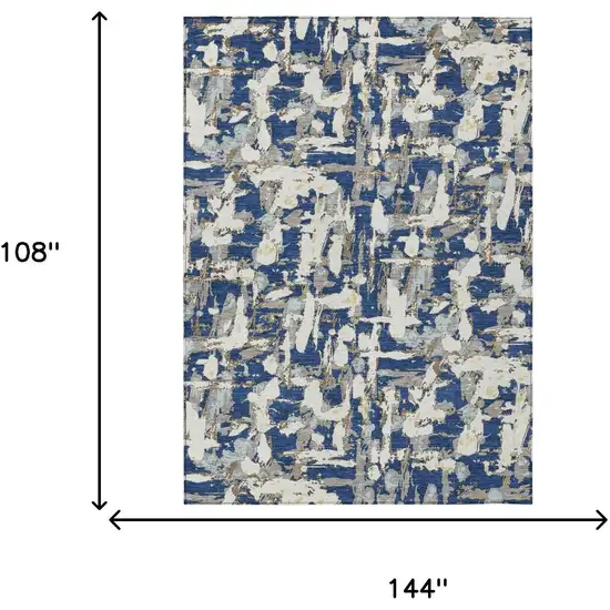 Navy Blue And Beige Abstract Washable Indoor Outdoor Area Rug Photo 9