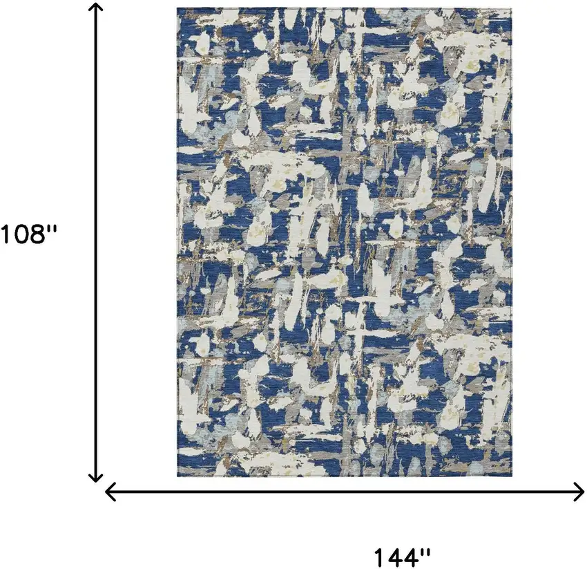 Navy Blue And Beige Abstract Washable Indoor Outdoor Area Rug Photo 9