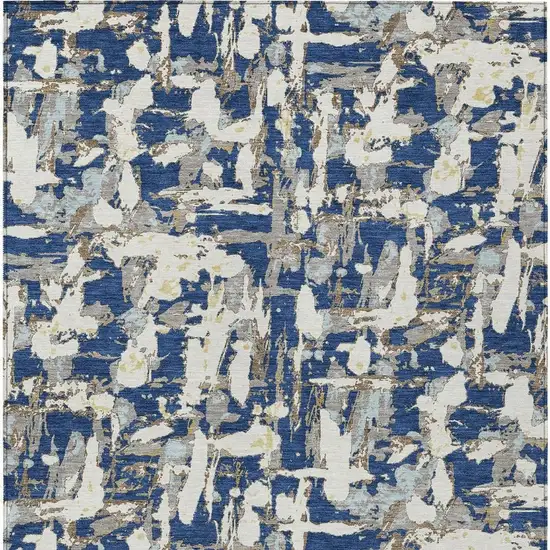 Navy Blue And Beige Abstract Washable Indoor Outdoor Area Rug Photo 6