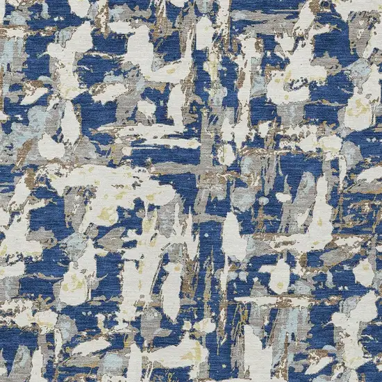 Navy Blue And Beige Abstract Washable Indoor Outdoor Area Rug Photo 3