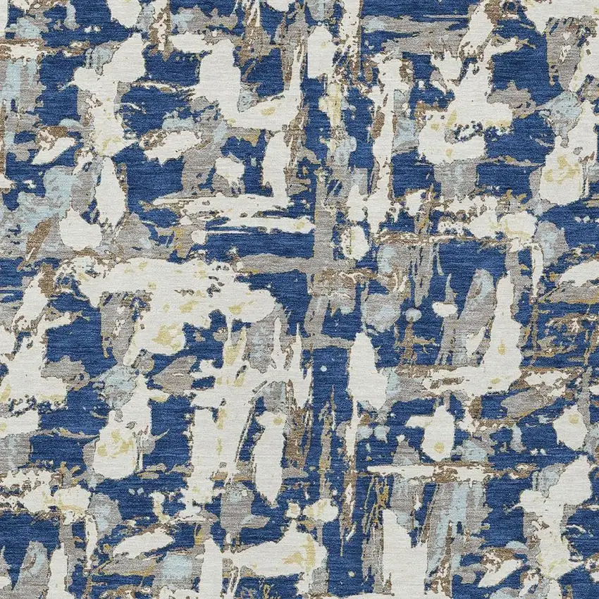 Navy Blue And Beige Abstract Washable Indoor Outdoor Area Rug Photo 3