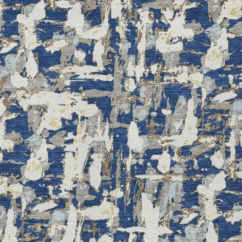 Navy Blue And Beige Abstract Washable Indoor Outdoor Area Rug Photo 5