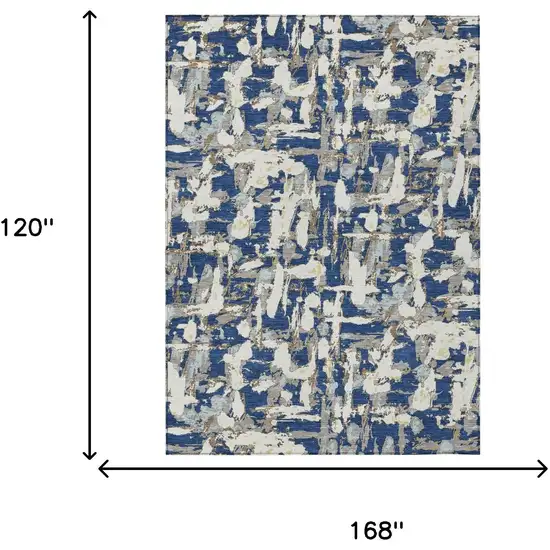 Navy Blue And Beige Abstract Washable Indoor Outdoor Area Rug Photo 8