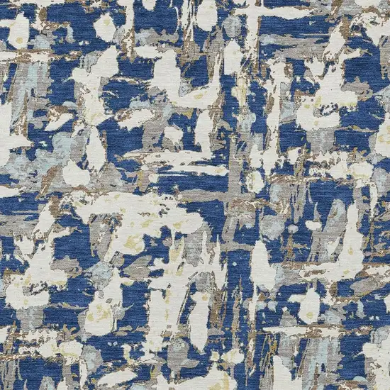 Navy Blue And Beige Abstract Washable Indoor Outdoor Area Rug Photo 5