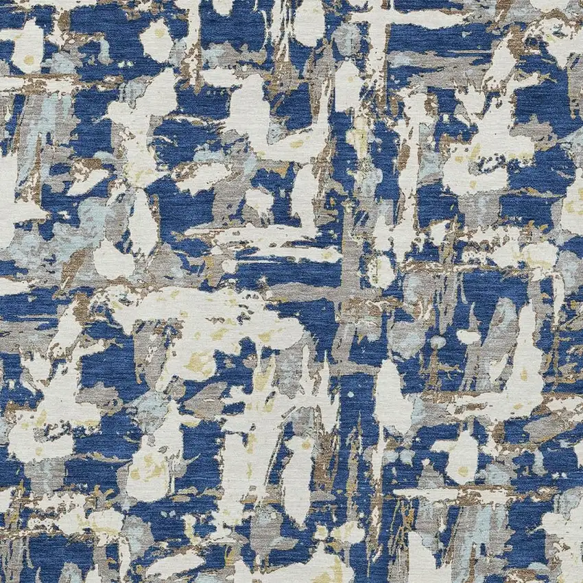 Navy Blue And Beige Abstract Washable Indoor Outdoor Area Rug Photo 5