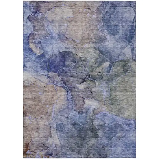 Navy Blue And Beige Abstract Washable Indoor Outdoor Area Rug Photo 2