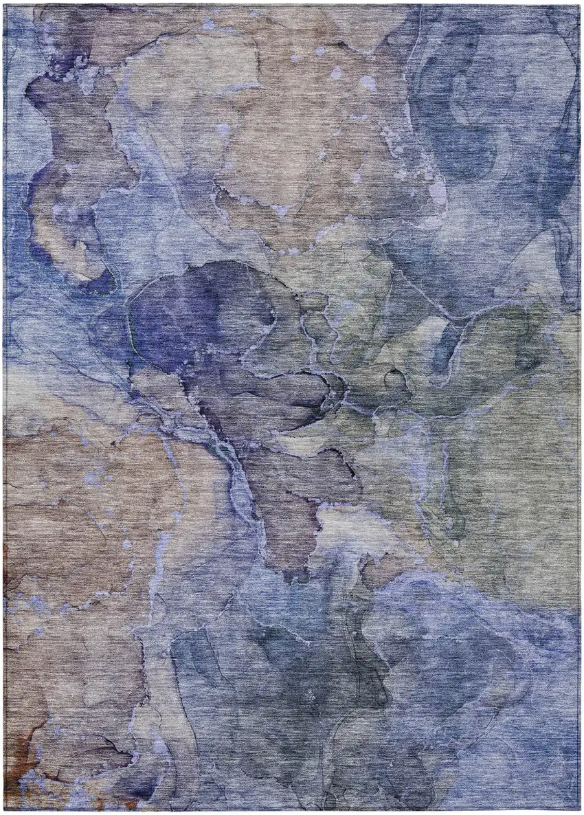 Navy Blue And Beige Abstract Washable Indoor Outdoor Area Rug Photo 2