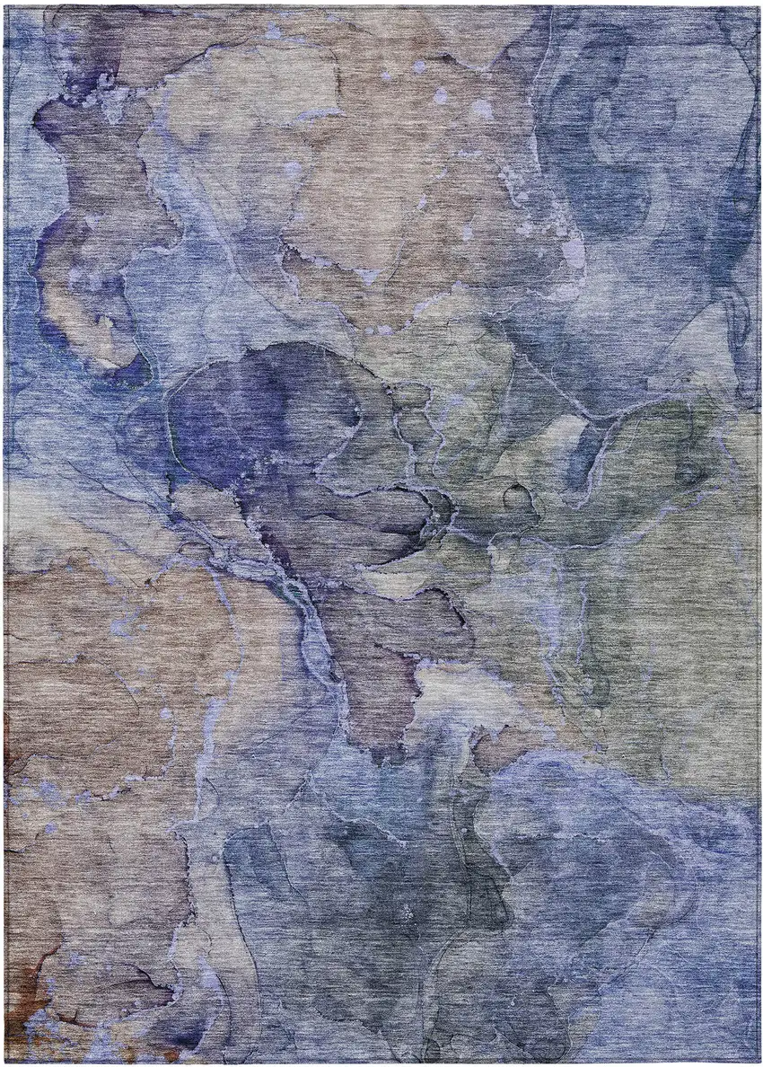 Navy Blue And Beige Abstract Washable Indoor Outdoor Area Rug Photo 2