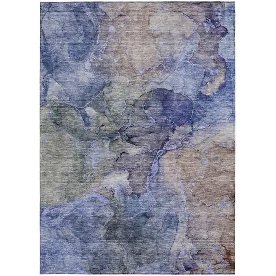 Navy Blue And Beige Abstract Washable Indoor Outdoor Area Rug Photo 7