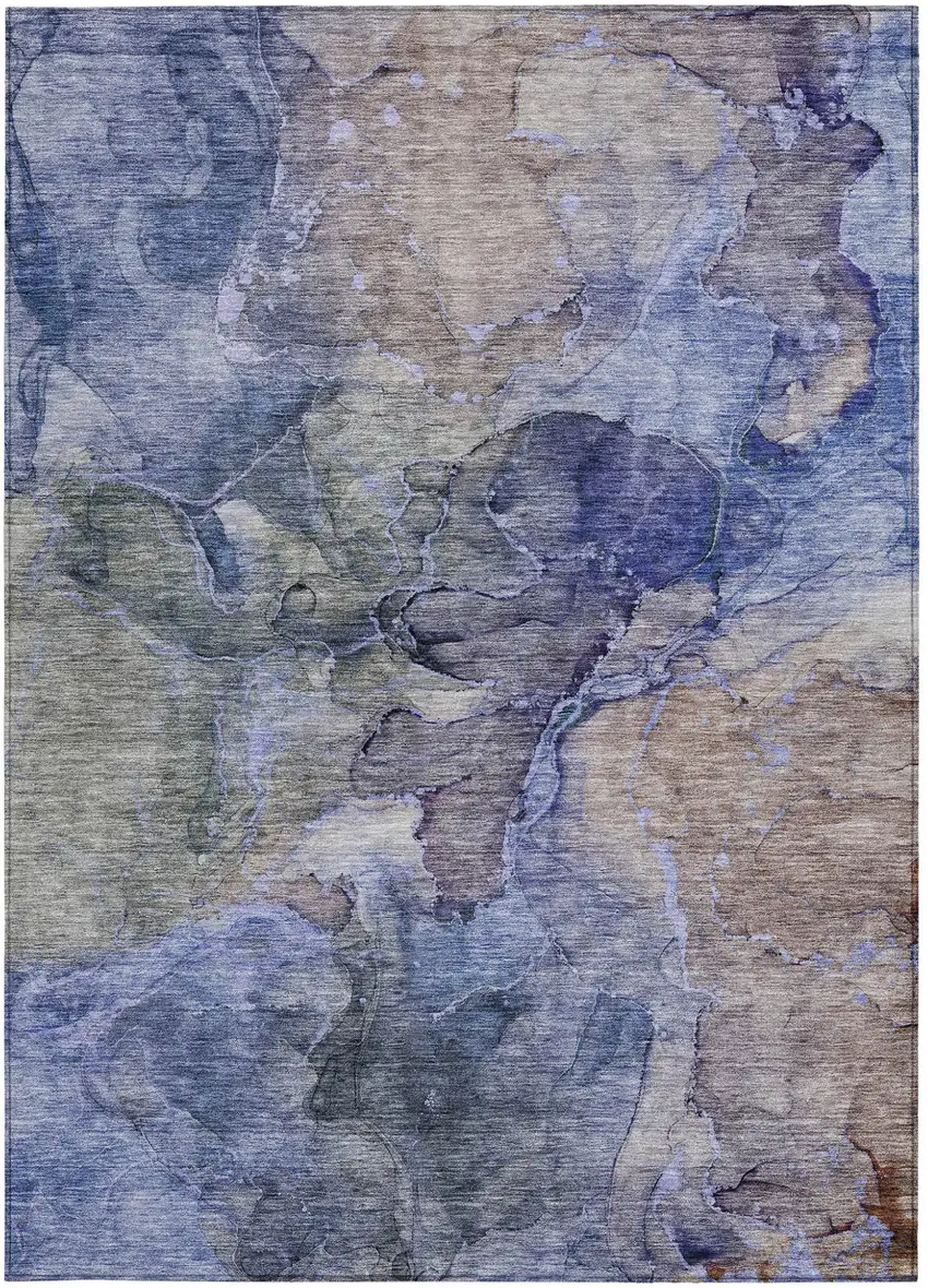 Navy Blue And Beige Abstract Washable Indoor Outdoor Area Rug Photo 7