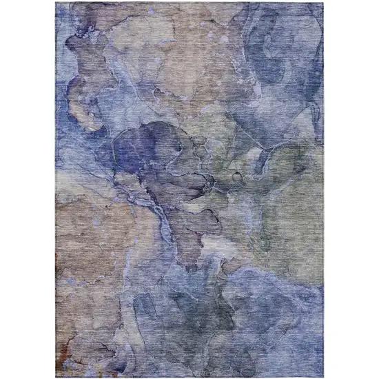 Navy Blue And Beige Abstract Washable Indoor Outdoor Area Rug Photo 2