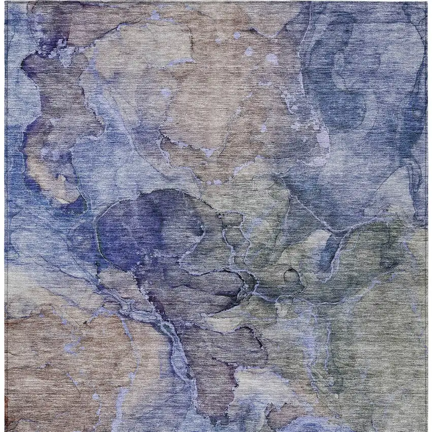 Navy Blue And Beige Abstract Washable Indoor Outdoor Area Rug Photo 6