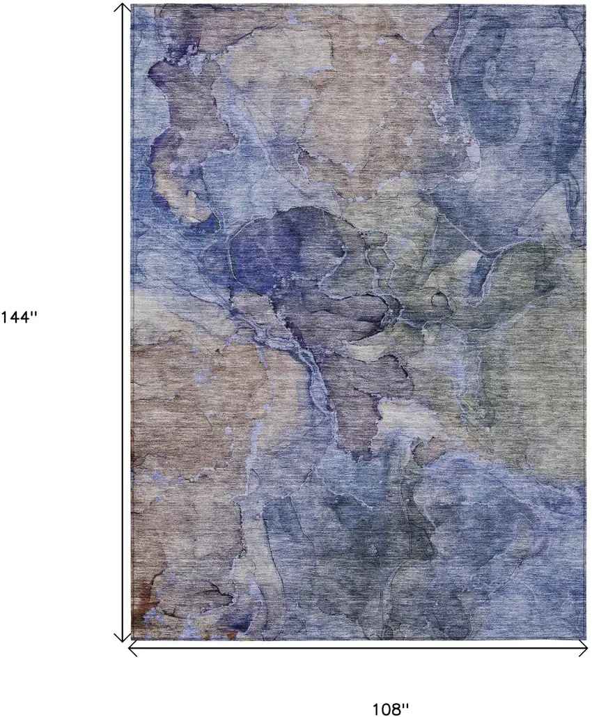 Navy Blue And Beige Abstract Washable Indoor Outdoor Area Rug Photo 3