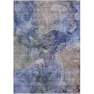 Photo of Navy Blue And Beige Abstract Washable Indoor Outdoor Area Rug