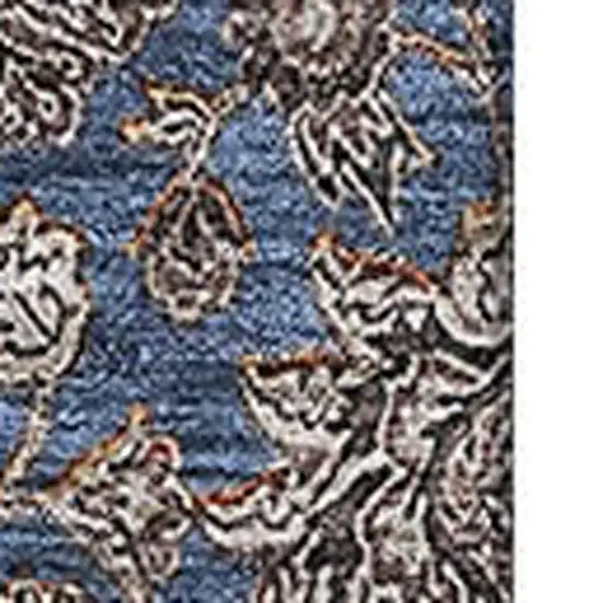 Navy Blue And Beige Floral Washable Area Rug With UV Protection Photo 2