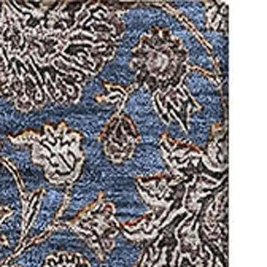 Navy Blue And Beige Floral Washable Area Rug With UV Protection Photo 3