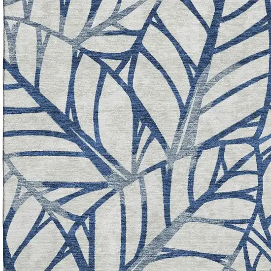 Navy Blue And Beige Floral Washable Area Rug With UV Protection Photo 4