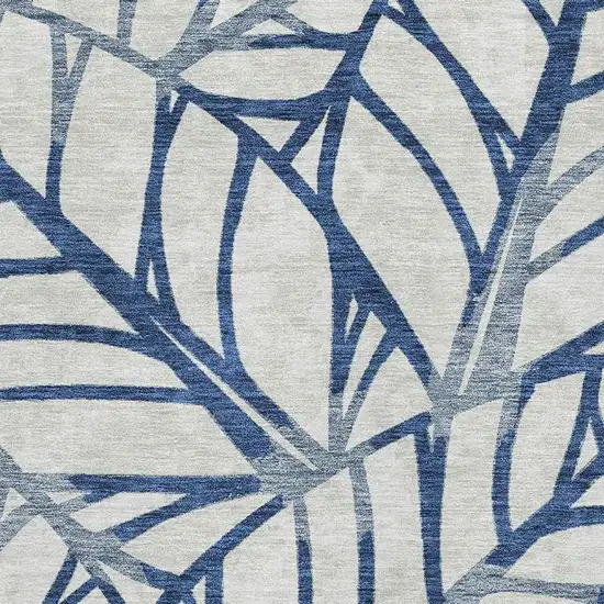 Navy Blue And Beige Floral Washable Area Rug With UV Protection Photo 3