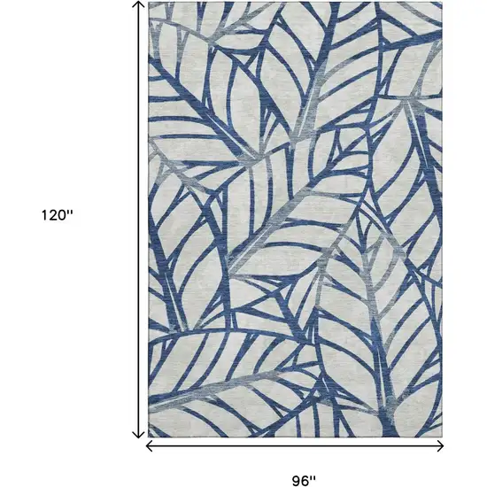 Navy Blue And Beige Floral Washable Area Rug With UV Protection Photo 3