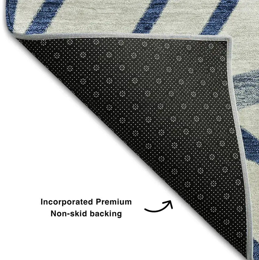 Navy Blue And Beige Floral Washable Area Rug With UV Protection Photo 7