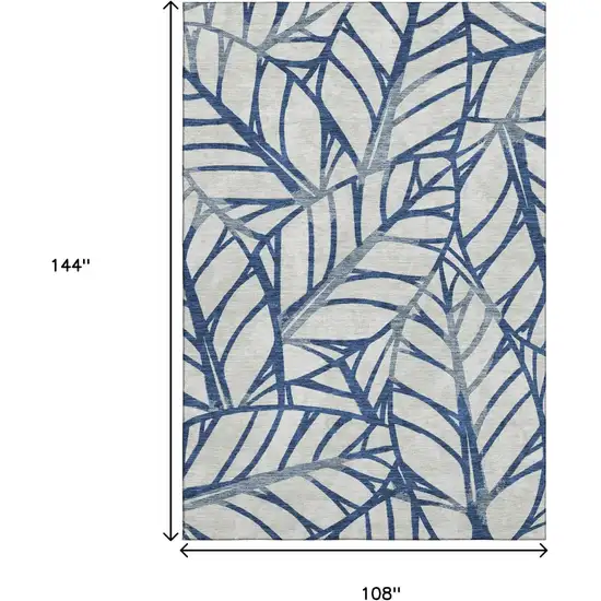 Navy Blue And Beige Floral Washable Area Rug With UV Protection Photo 3