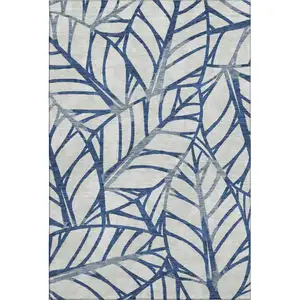 Photo of Navy Blue And Beige Floral Washable Area Rug With UV Protection