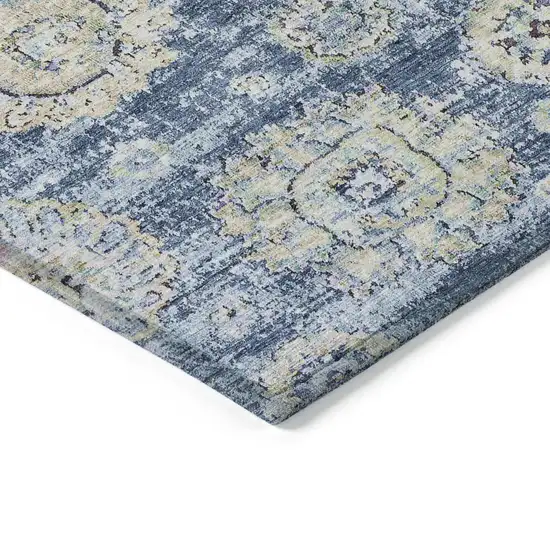 Navy Blue And Beige Floral Washable Indoor Outdoor Area Rug Photo 4