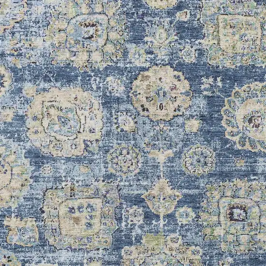 Navy Blue And Beige Floral Washable Indoor Outdoor Area Rug Photo 5