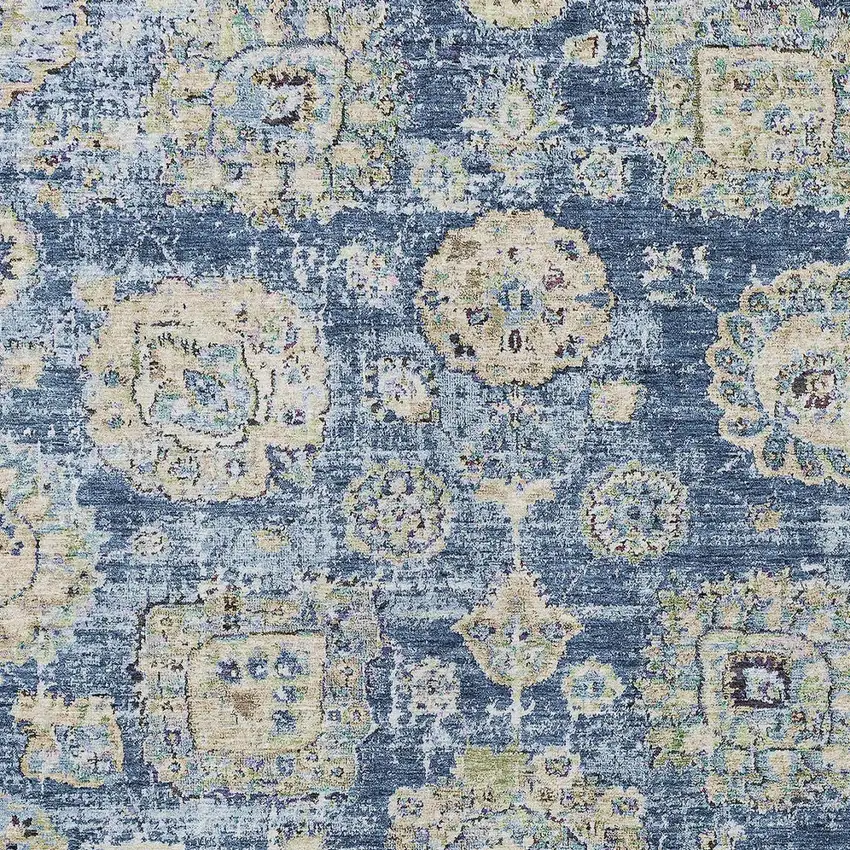 Navy Blue And Beige Floral Washable Indoor Outdoor Area Rug Photo 5