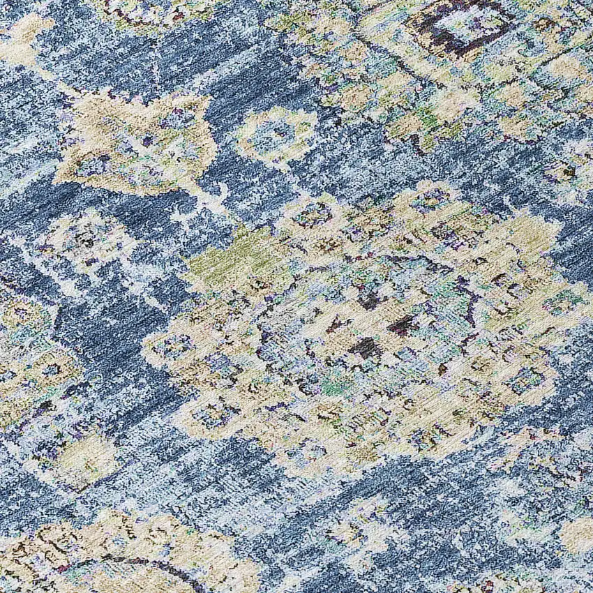Navy Blue And Beige Floral Washable Indoor Outdoor Area Rug Photo 7