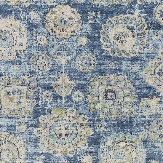 Navy Blue And Beige Floral Washable Indoor Outdoor Area Rug Photo 4