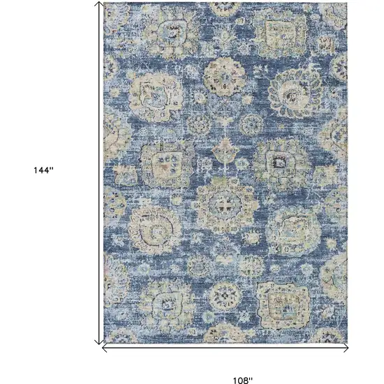 Navy Blue And Beige Floral Washable Indoor Outdoor Area Rug Photo 3