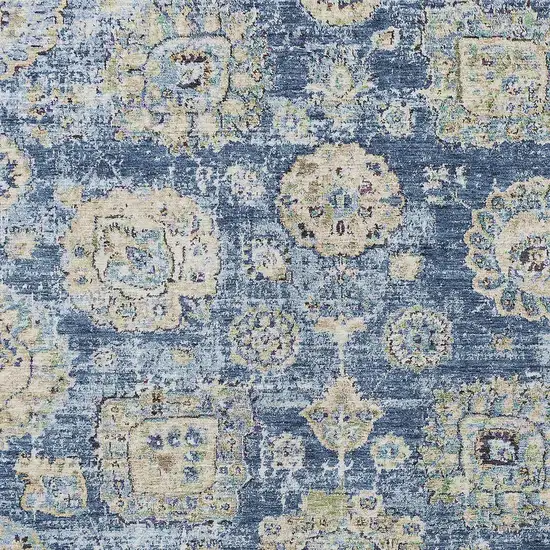 Navy Blue And Beige Floral Washable Indoor Outdoor Area Rug Photo 4