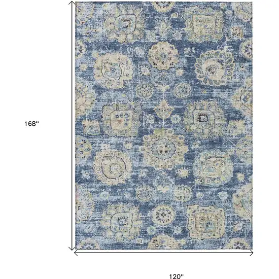 Navy Blue And Beige Floral Washable Indoor Outdoor Area Rug Photo 3