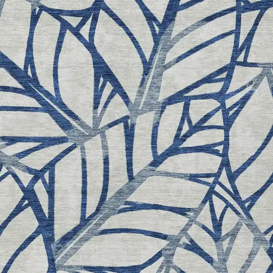 Navy Blue And Beige Floral Washable Indoor Outdoor Area Rug Photo 5