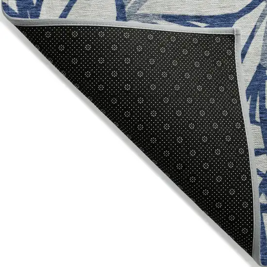 Navy Blue And Beige Floral Washable Indoor Outdoor Area Rug Photo 2