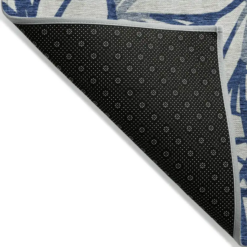 Navy Blue And Beige Floral Washable Indoor Outdoor Area Rug Photo 2
