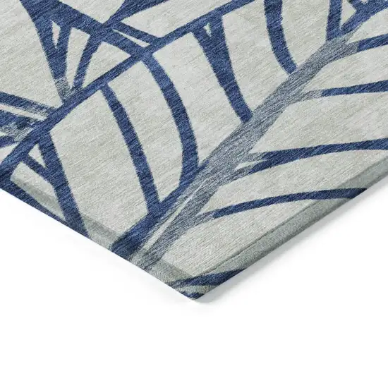 Navy Blue And Beige Floral Washable Indoor Outdoor Area Rug Photo 3