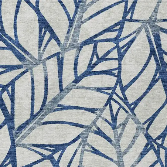 Navy Blue And Beige Floral Washable Indoor Outdoor Area Rug Photo 4